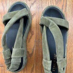 ITALEAU Women's Green Suede Sandals